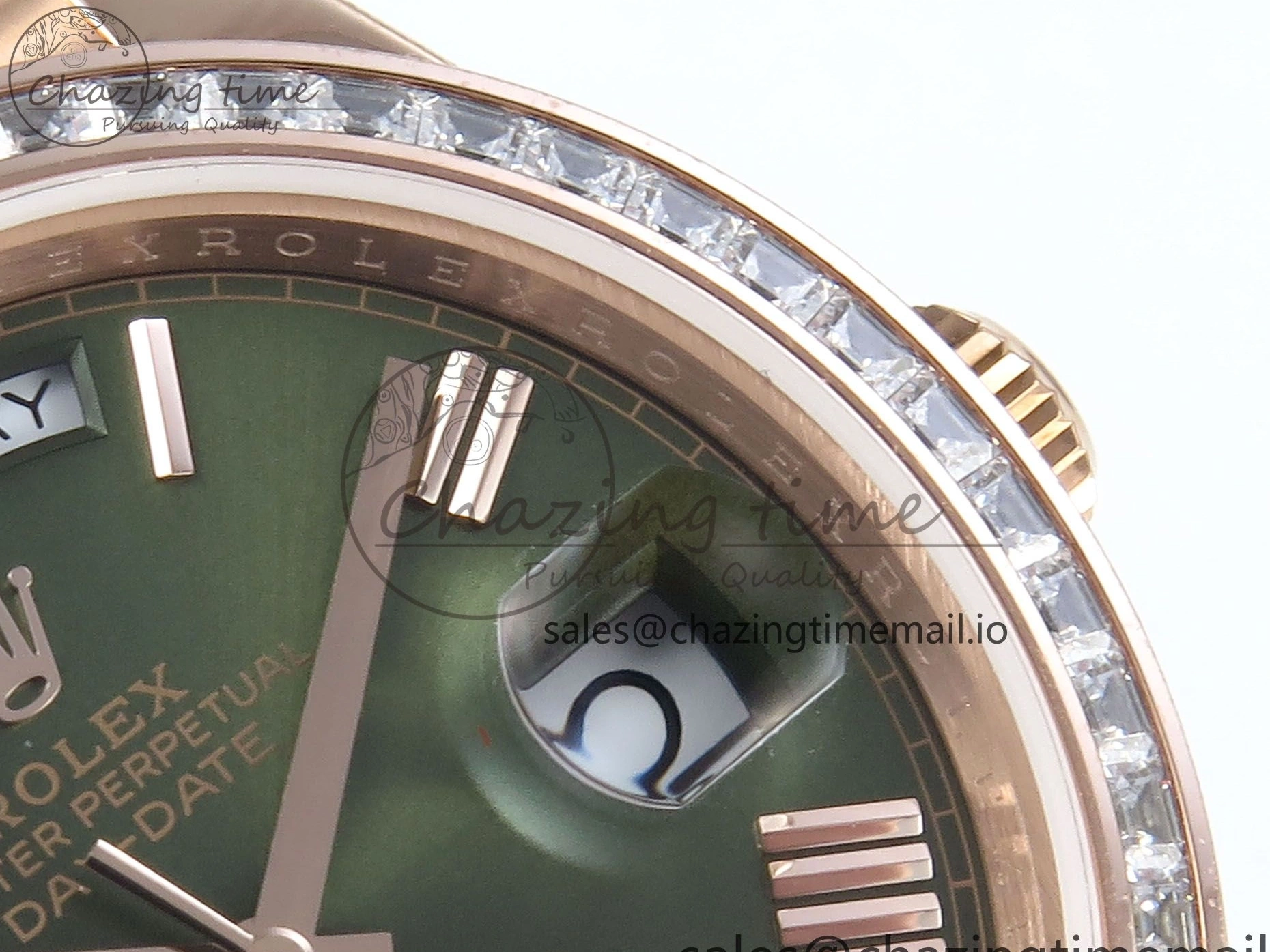Roman on Weight) DayDate Best Green Dial President V5 A2836 1:1 Bracelet Edition 40 Bezel RG QF Diamonds (Gain 0111